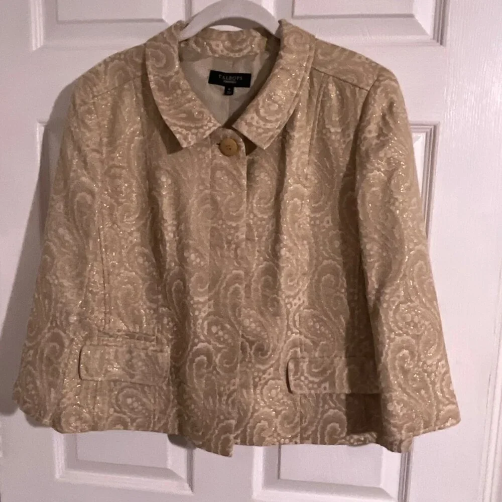 Talbots Women's 16 Classic Fit Beige/Gold Paisley Brocade Button Front Jacket‎